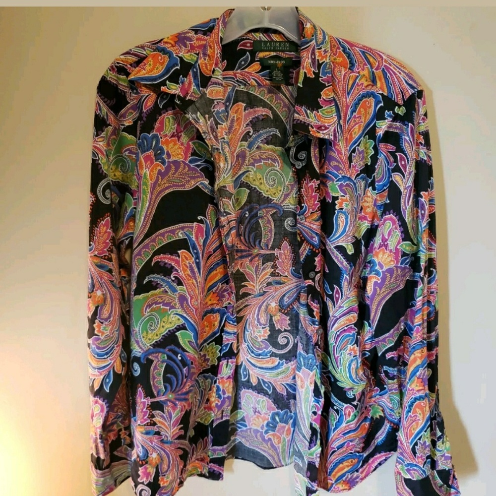 Womens L Ralph Lauren Neon Paisley Shirt